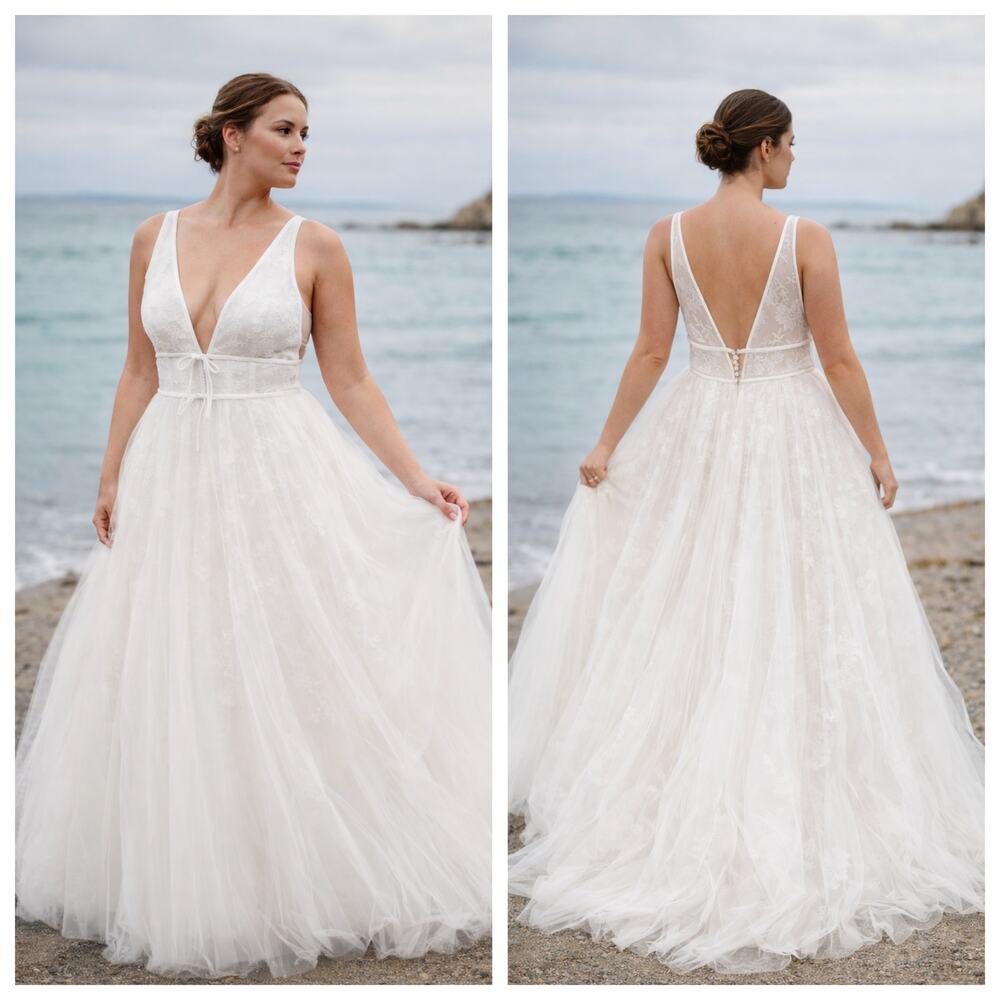 Willowby by Watters Dahlia Lace Wedding Dress Deep V Tulle Skirt Gown 8 NWT